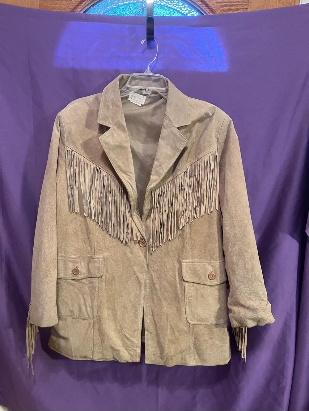 Roaman's Taupe Suede Fringe Jacket